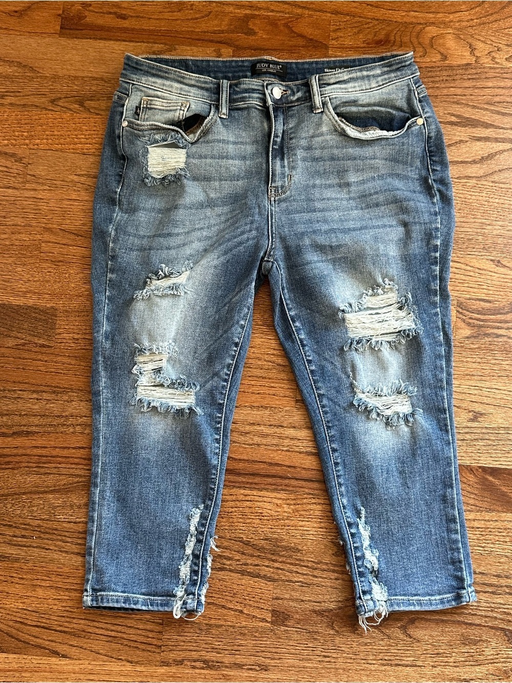Judy Blue Womens Jeans Size 15/32 Blue Denim Skinny Fit Capri Distressed Stretch